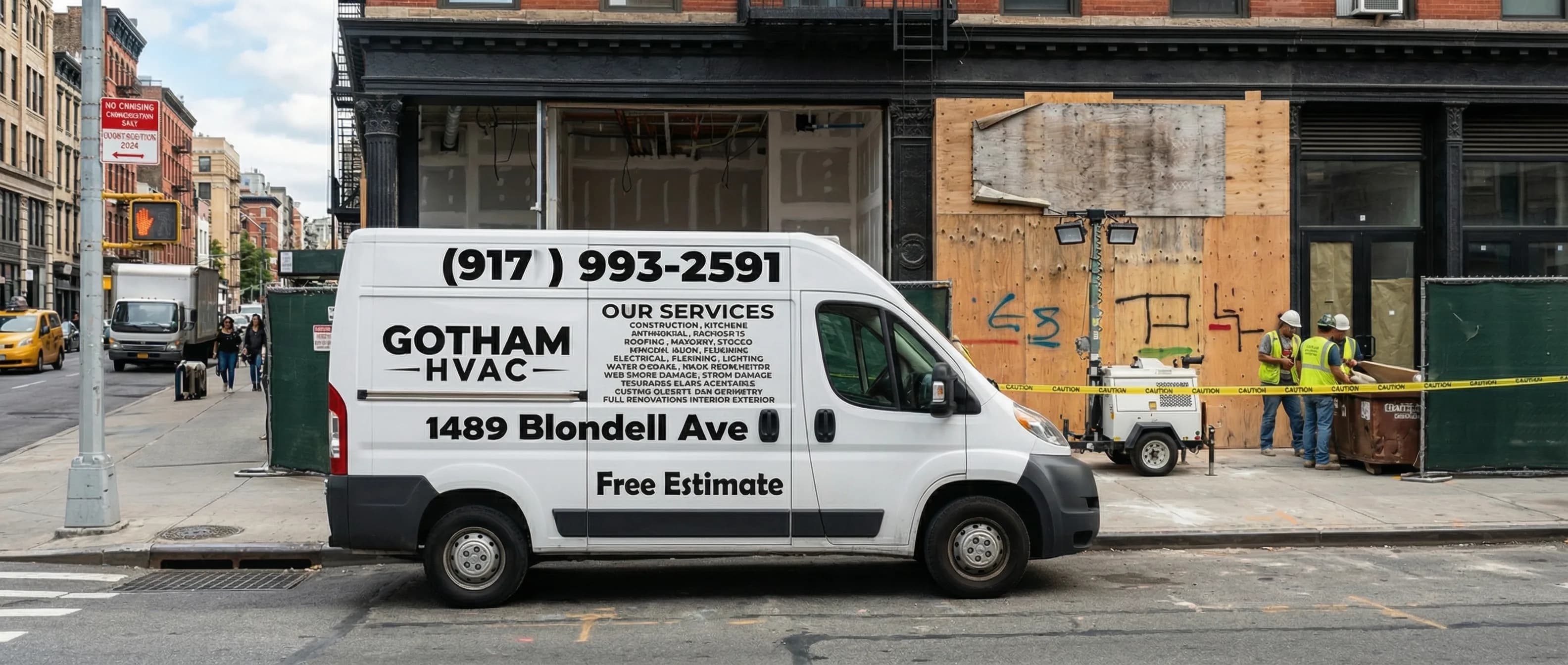 Gotham HVAC branded service van on a New York City street